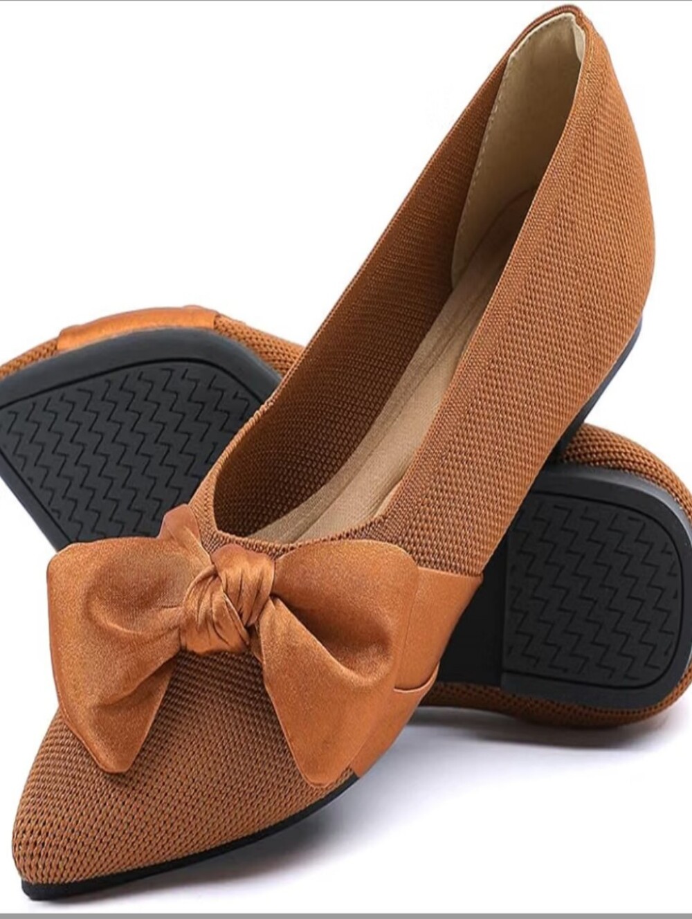 Women's Pointed Toe Bow Ballet Flats - Burnt Orange